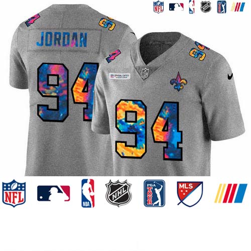Personalized New Orleans Saints #94 Cameron Jordan Men’s Multi-Color 2020 NFL Crucial Catch NFL Jersey Greyheather