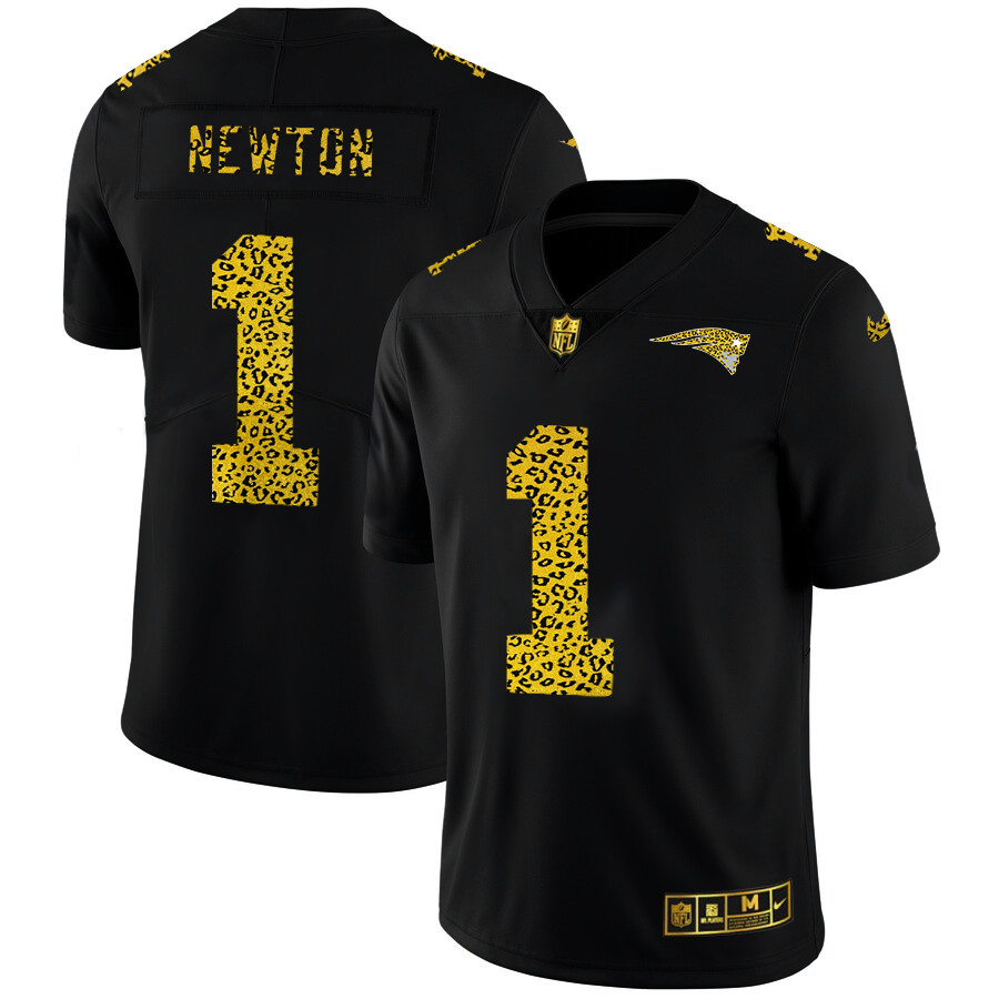 Personalized New England Patriots #1 Cam Newton Men’s Leopard Print Fashion Limited NFL Jersey Black