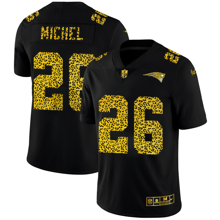 Personalized New England Patriots #26 Sony Michel Men’s Leopard Print Fashion Limited NFL Jersey Black