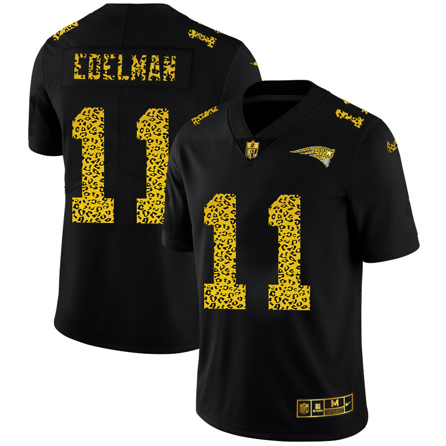 Personalized New England Patriots #11 Julian Edelman Men’s Leopard Print Fashion Limited NFL Jersey Black