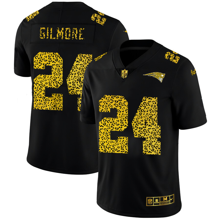 Personalized New England Patriots #24 Stephon Gilmore Men’s Leopard Print Fashion Limited NFL Jersey Black