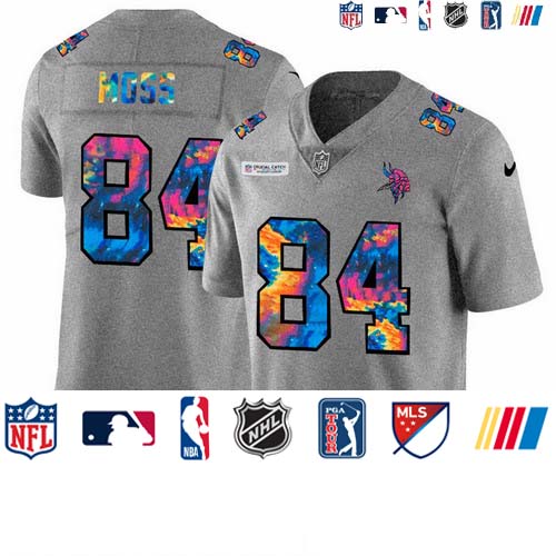 Personalized Minnesota Vikings #84 Randy Moss Men’s Multi-Color 2020 NFL Crucial Catch NFL Jersey Greyheather