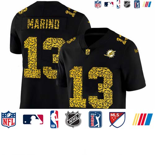 Personalized Miami Dolphins #13 Dan Marino Men’s Leopard Print Fashion Limited NFL Jersey Black