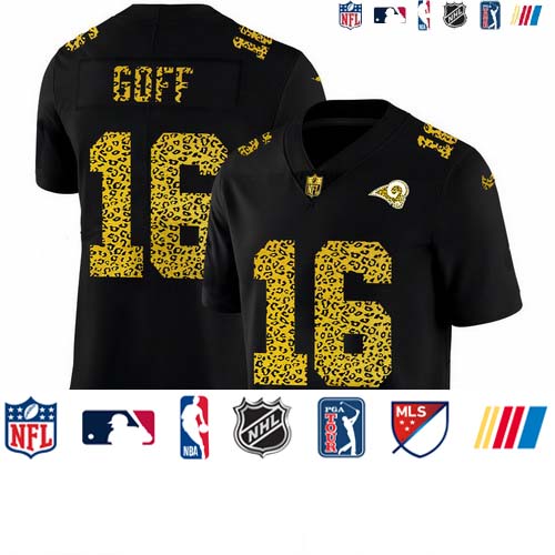 Personalized Los Angeles Rams #16 Jared Goff Men’s Leopard Print Fashion Limited NFL Jersey Black