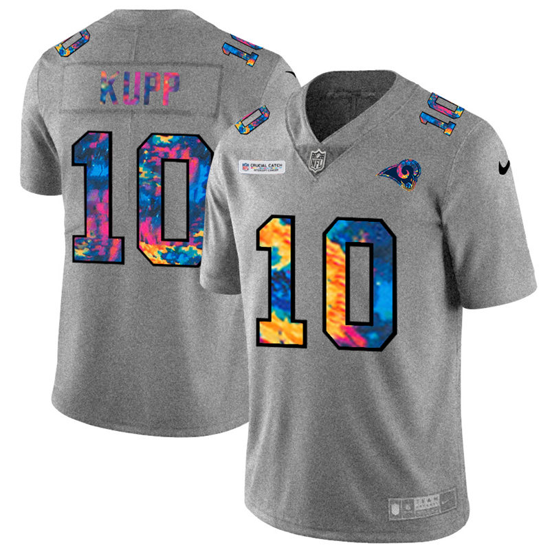 Personalized Los Angeles Rams #10 Cooper Kupp Men’s Multi-Color 2020 NFL Crucial Catch NFL Jersey Greyheather