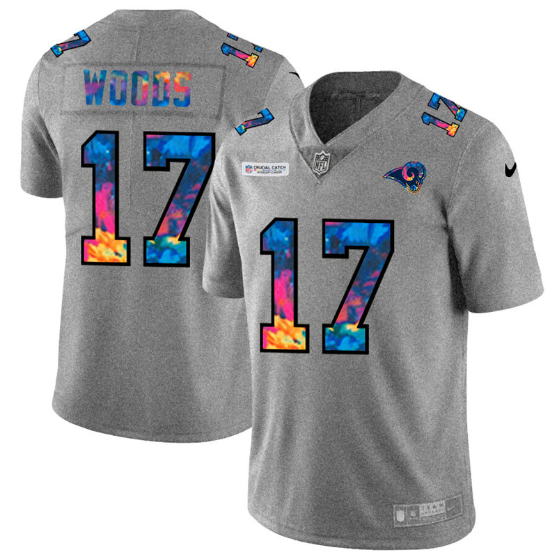 Personalized Los Angeles Rams #17 Robert Woods Men’s Multi-Color 2020 NFL Crucial Catch NFL Jersey Greyheather