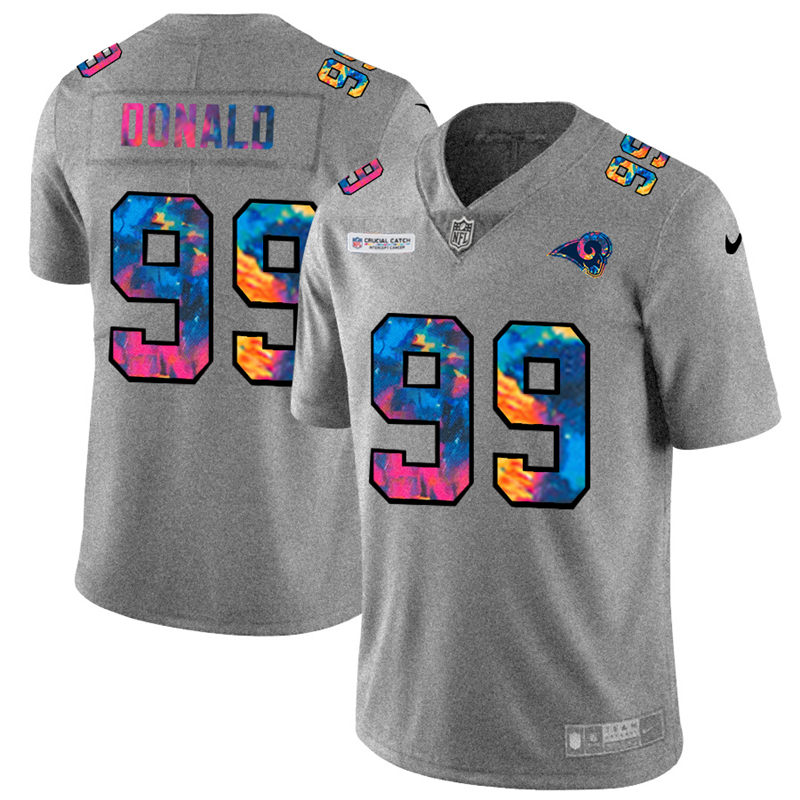 Personalized Los Angeles Rams #99 Aaron Donald Men’s Multi-Color 2020 NFL Crucial Catch NFL Jersey Greyheather