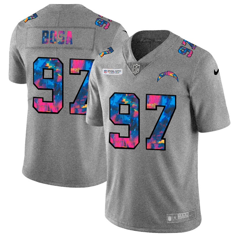 Personalized Los Angeles Chargers #97 Joey Bosa Men’s Multi-Color 2020 NFL Crucial Catch NFL Jersey Greyheather