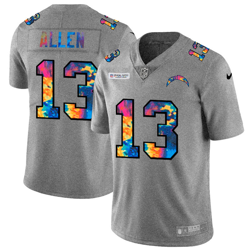 Personalized Los Angeles Chargers #13 Keenan Allen Men’s Multi-Color 2020 NFL Crucial Catch NFL Jersey Greyheather