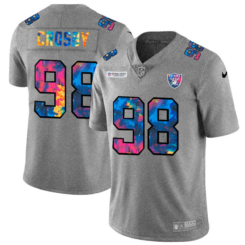 Personalized Las Vegas Raiders #98 Maxx Crosby Men’s Multi-Color 2020 NFL Crucial Catch NFL Jersey Greyheather