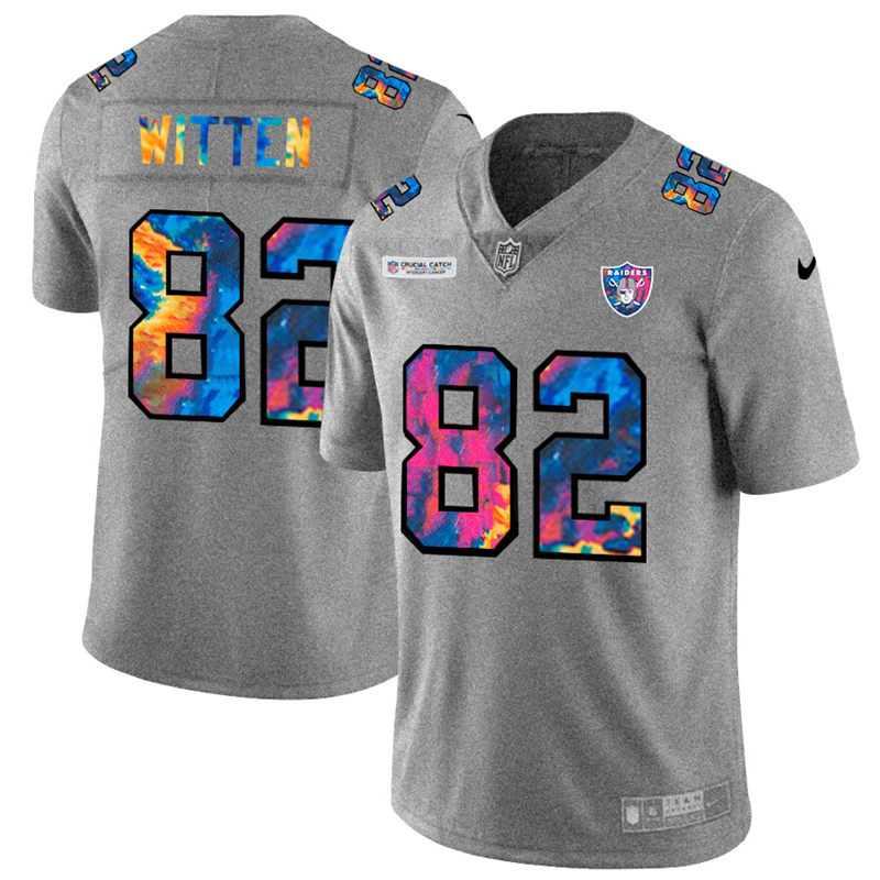 Personalized Las Vegas Raiders #82 Jason Witten Men’s Multi-Color 2020 NFL Crucial Catch NFL Jersey Greyheather