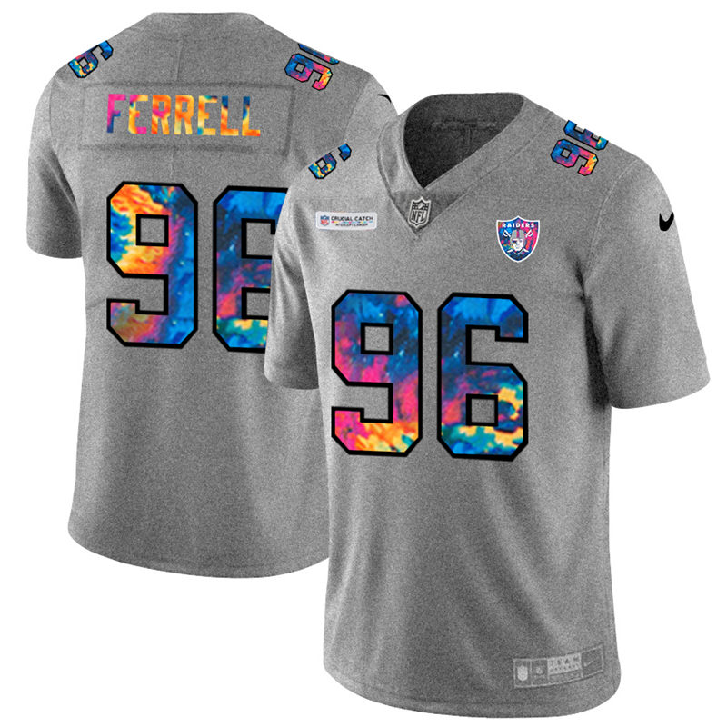 Personalized Las Vegas Raiders #96 Clelin Ferrell Men’s Multi-Color 2020 NFL Crucial Catch NFL Jersey Greyheather