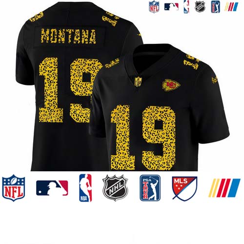 Personalized Kansas City Chiefs #19 Joe Montana Men’s Leopard Print Fashion Limited NFL Jersey Black