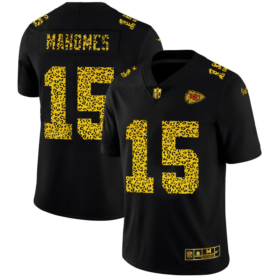 Personalized Kansas City Chiefs #15 Patrick Mahomes Men’s Leopard Print Fashion Limited NFL Jersey Black
