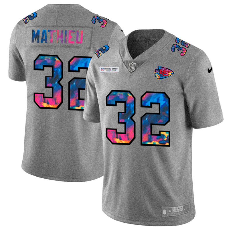 Personalized Kansas City Chiefs #32 Tyrann Mathieu Men’s Multi-Color 2020 NFL Crucial Catch NFL Jersey Greyheather