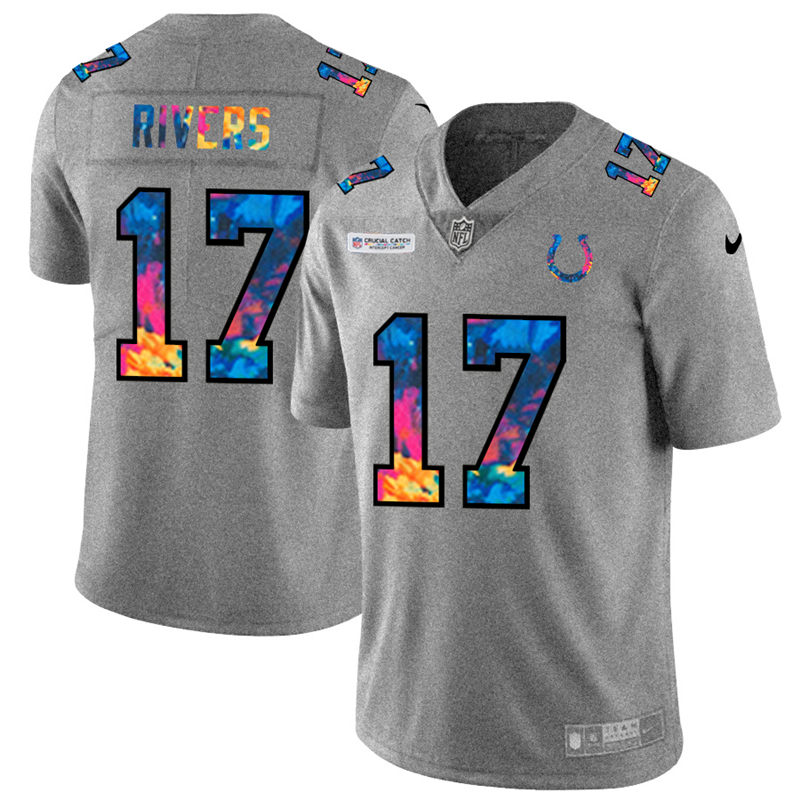 Personalized Indianapolis Colts #17 Philip Rivers Men’s Multi-Color 2020 NFL Crucial Catch NFL Jersey Greyheather