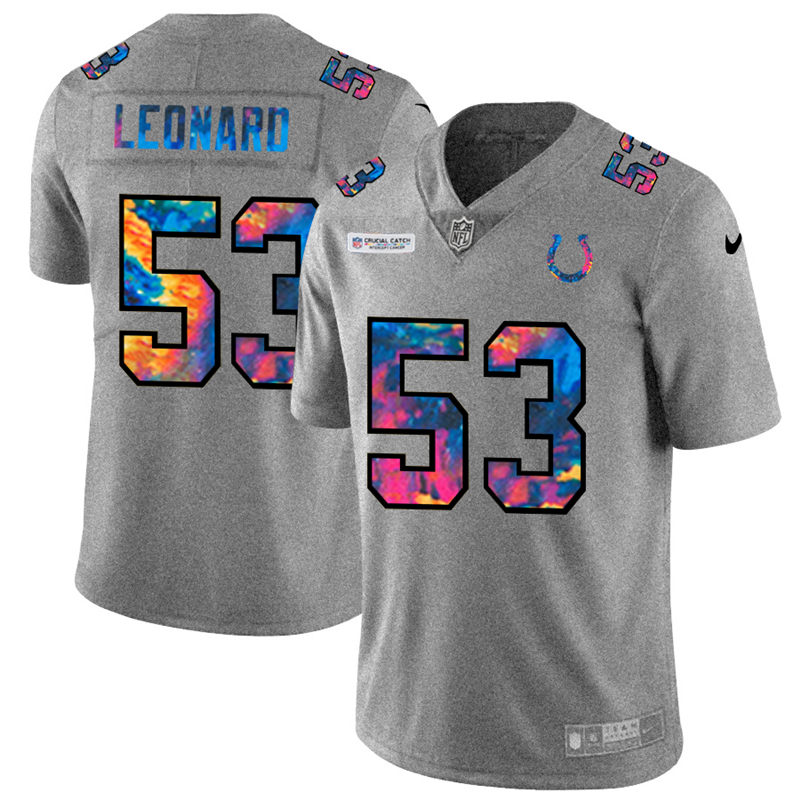 Personalized Indianapolis Colts #53 Darius Leonard Men’s Multi-Color 2020 NFL Crucial Catch NFL Jersey Greyheather