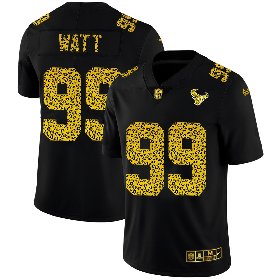 Personalized Houston Texans #99 J.J. Watt Men’s Leopard Print Fashion Limited NFL Jersey Black