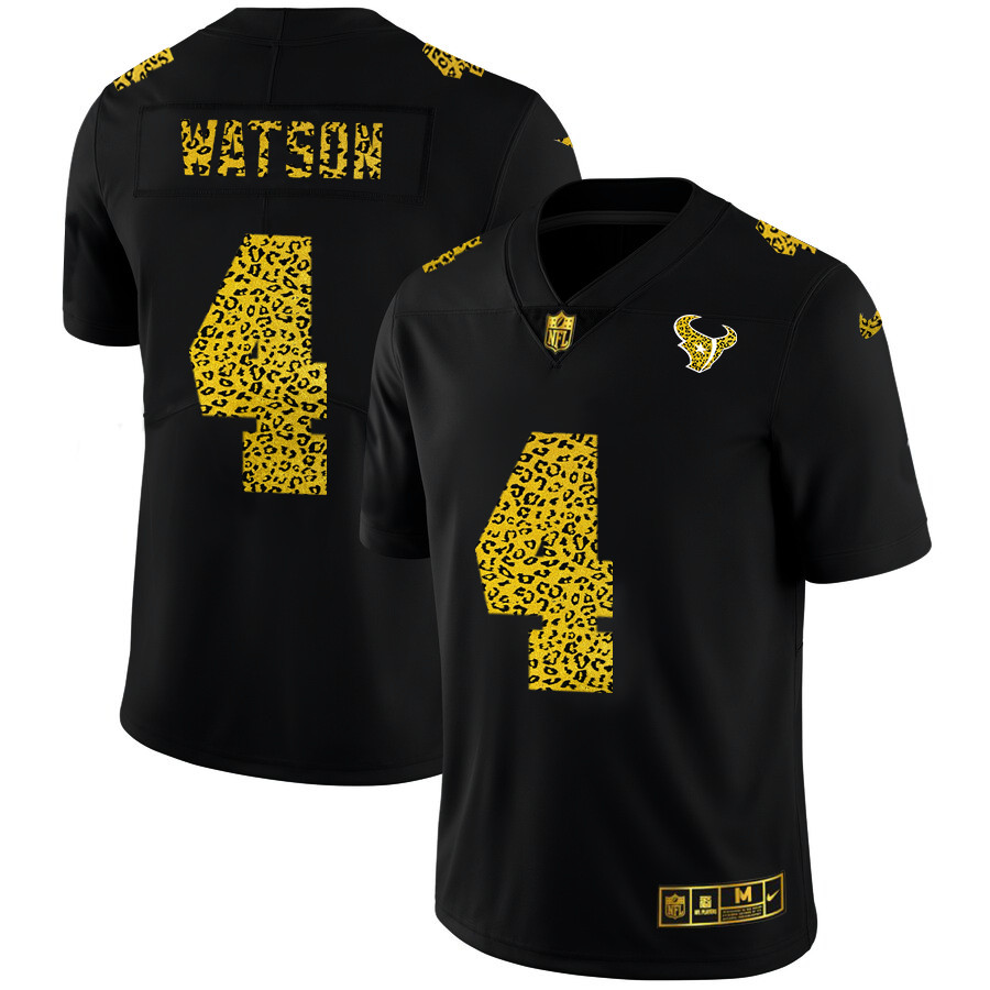 Personalized Houston Texans #4 Deshaun Watson Men’s Leopard Print Fashion Limited NFL Jersey Black