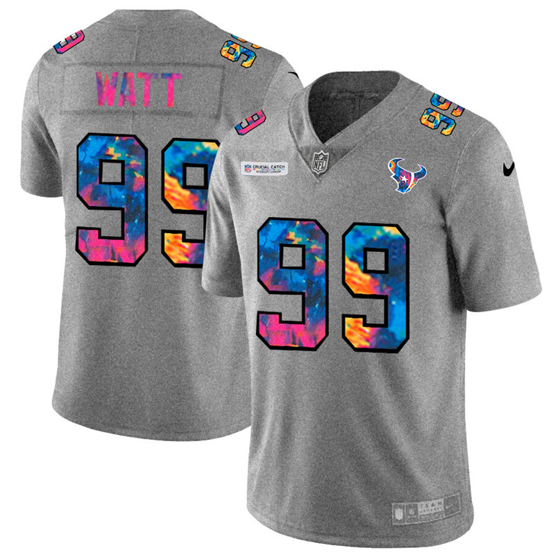 Personalized Houston Texans #99 J.J. Watt Men’s Multi-Color 2020 NFL Crucial Catch NFL Jersey Greyheather