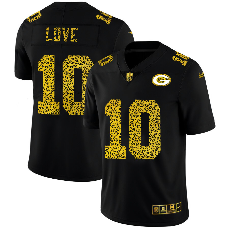 Personalized Green Bay Packers #10 Jordan Love Men’s Leopard Print Fashion Limited NFL Jersey Black