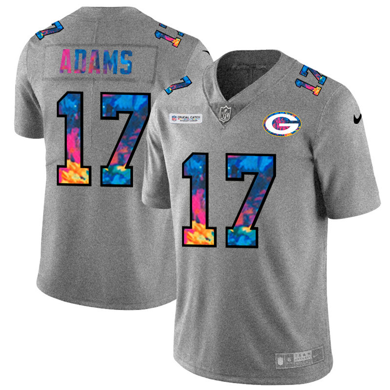 Personalized Green Bay Packers #17 Davante Adams Men’s Multi-Color 2020 NFL Crucial Catch NFL Jersey Greyheather