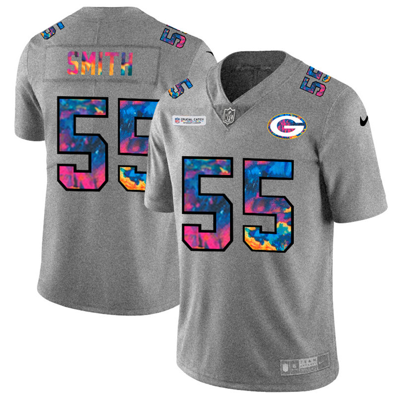 Personalized Green Bay Packers #55 Za’Darius Smith Men’s Multi-Color 2020 NFL Crucial Catch NFL Jersey Greyheather