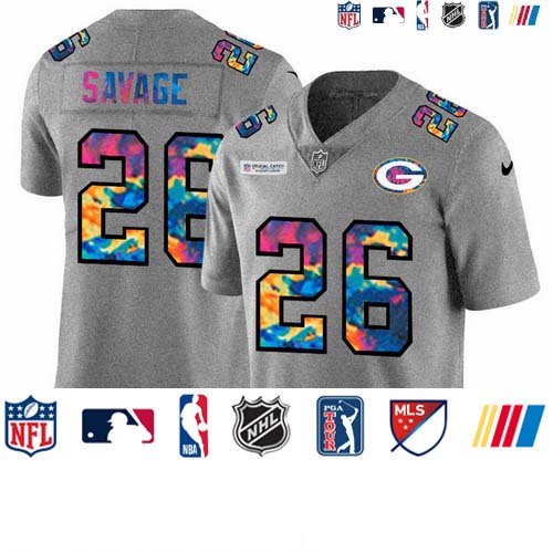 Personalized Green Bay Packers #26 Darnell Savage Jr. Men’s Multi-Color 2020 NFL Crucial Catch NFL Jersey Greyheather