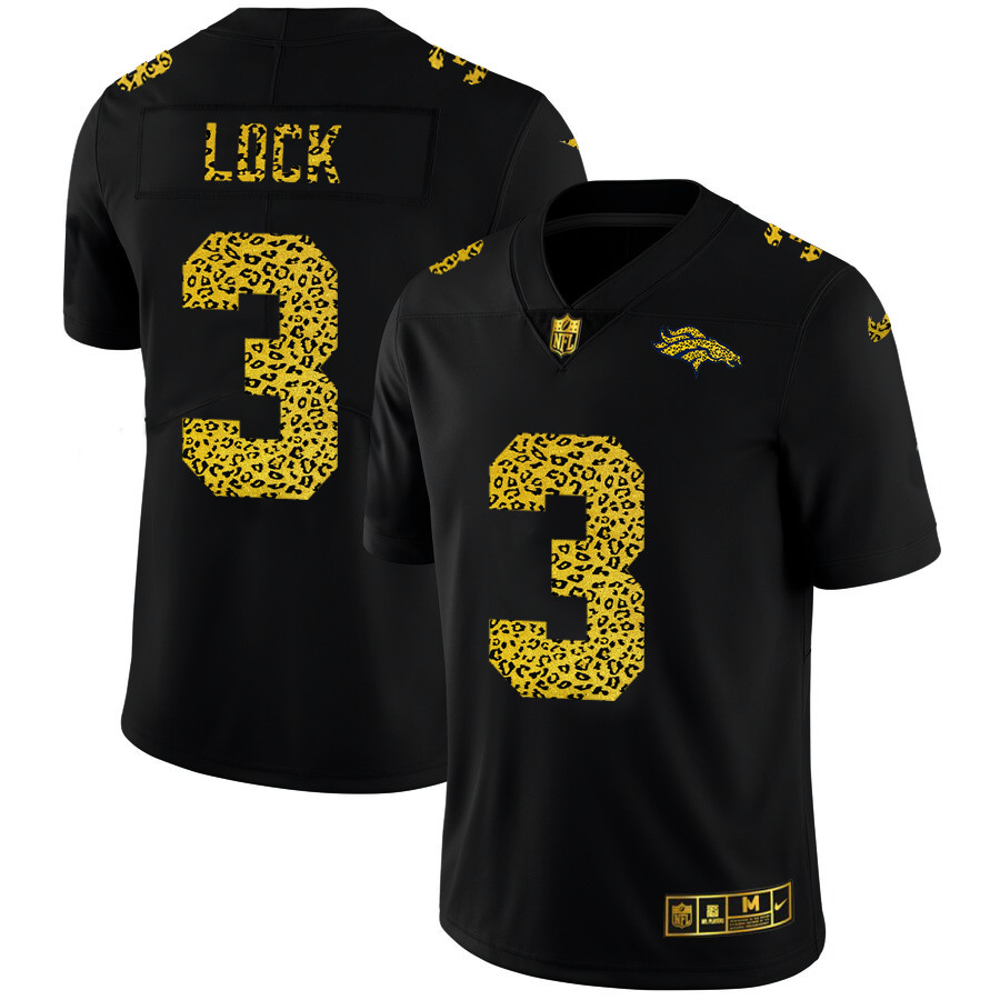 Personalized Denver Broncos #3 Drew Lock Men’s Leopard Print Fashion Limited NFL Jersey Black