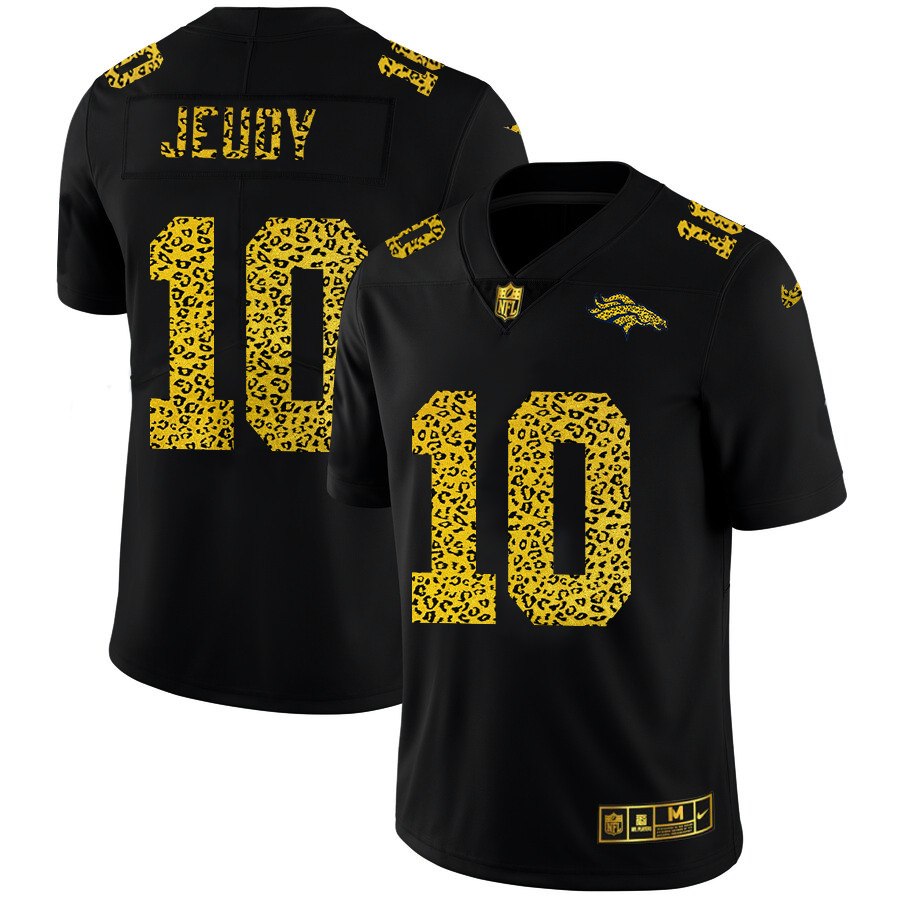 Personalized Denver Broncos #10 Jerry Jeudy Men’s Leopard Print Fashion Limited NFL Jersey Black