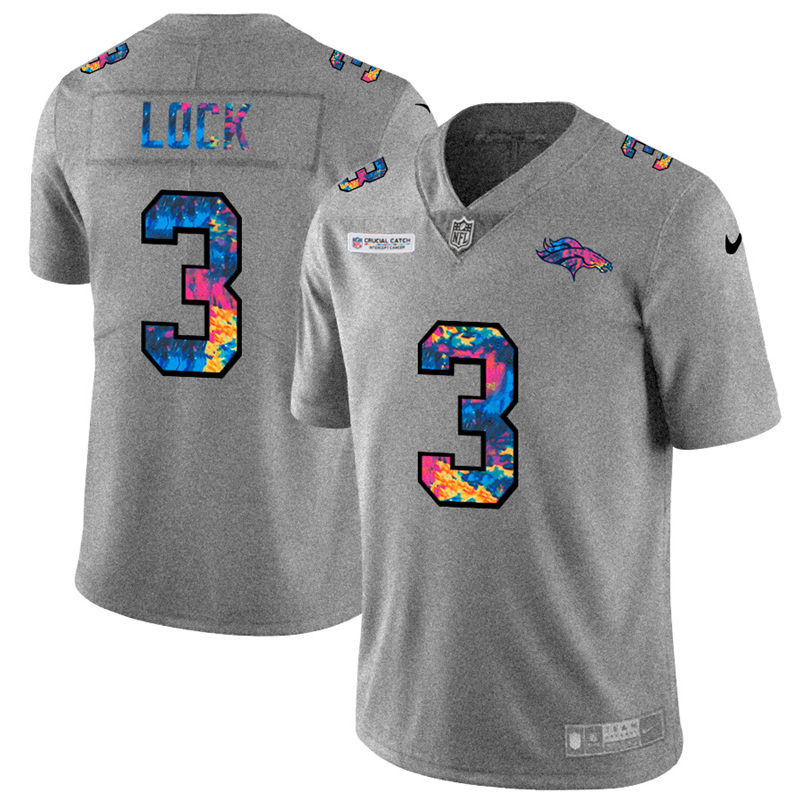 Personalized Denver Broncos #3 Drew Lock Men’s Multi-Color 2020 NFL Crucial Catch NFL Jersey Greyheather