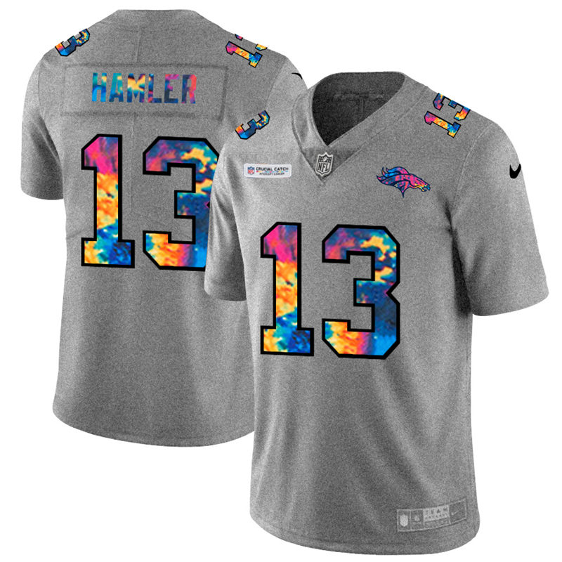 Personalized Denver Broncos #13 KJ Hamler Men’s Multi-Color 2020 NFL Crucial Catch NFL Jersey Greyheather