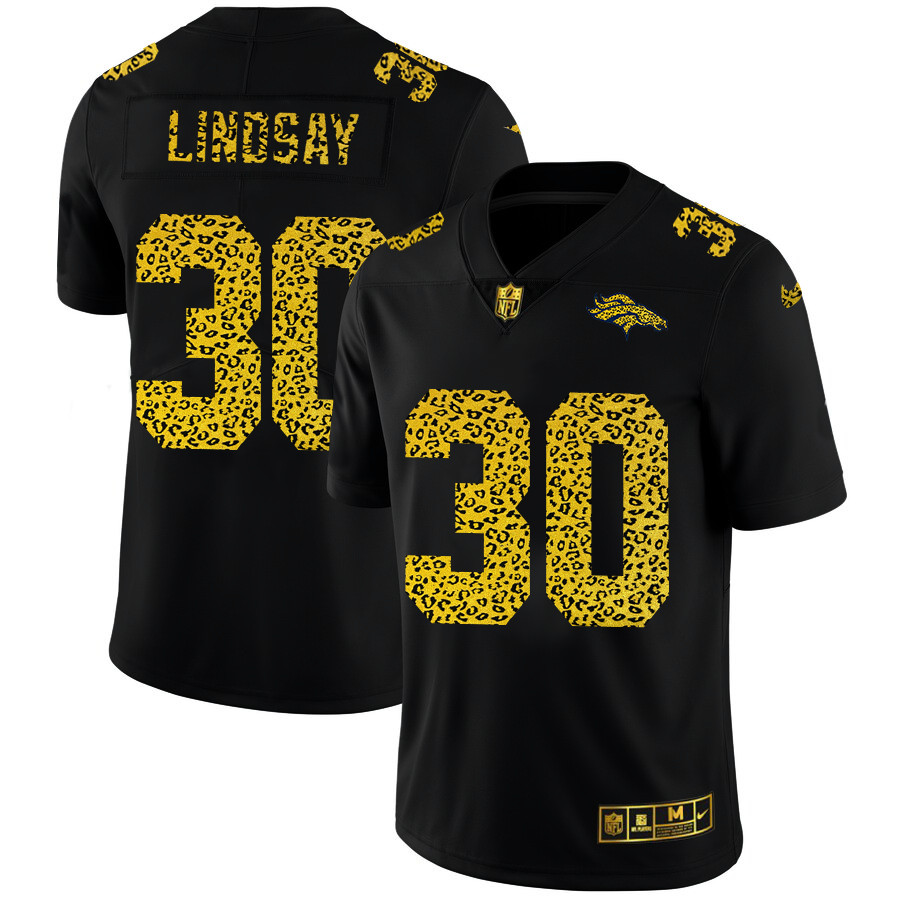 Personalized Denver Broncos #30 Phillip Lindsay Men’s Leopard Print Fashion Limited NFL Jersey Black