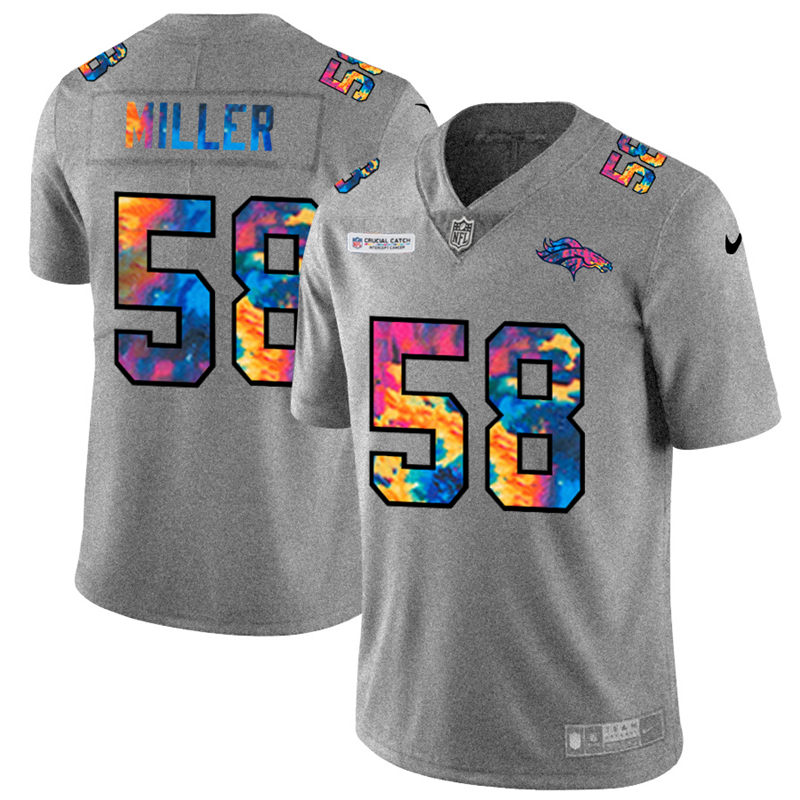 Personalized Denver Broncos #58 Von Miller Men’s Multi-Color 2020 NFL Crucial Catch NFL Jersey Greyheather