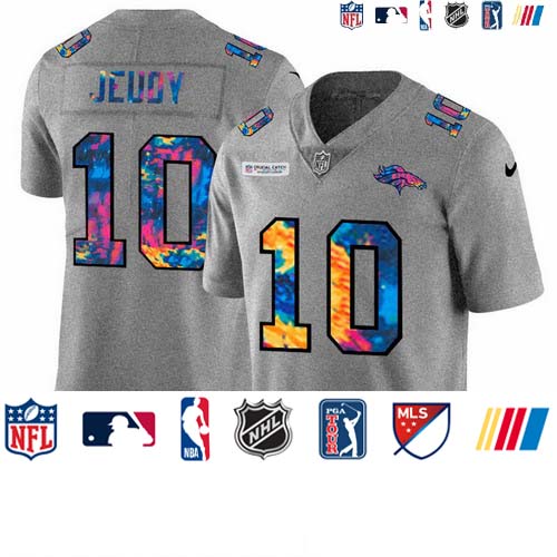 Personalized Denver Broncos #10 Jerry Jeudy Men’s Multi-Color 2020 NFL Crucial Catch NFL Jersey Greyheather