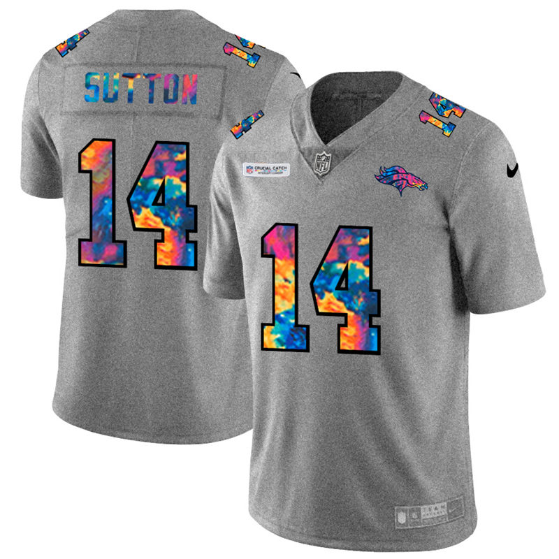 Personalized Denver Broncos #14 Courtland Sutton Men’s Multi-Color 2020 NFL Crucial Catch NFL Jersey Greyheather