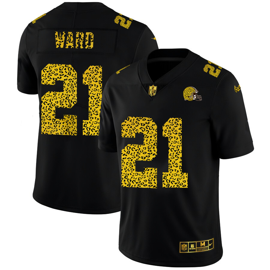 Personalized Cleveland Browns #21 Denzel Ward Men’s Leopard Print Fashion Limited NFL Jersey Black