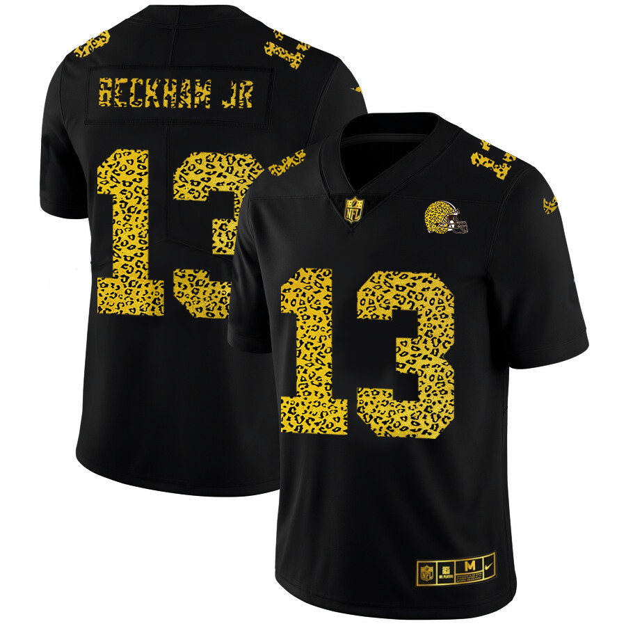 Personalized Cleveland Browns #13 Odell Beckham Jr. Men’s Leopard Print Fashion Limited NFL Jersey Black