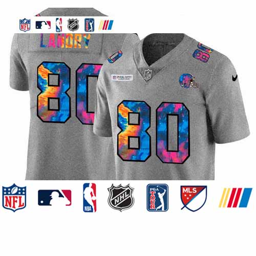 Personalized Cleveland Browns #80 Jarvis Landry Men’s Multi-Color 2020 NFL Crucial Catch NFL Jersey Greyheather