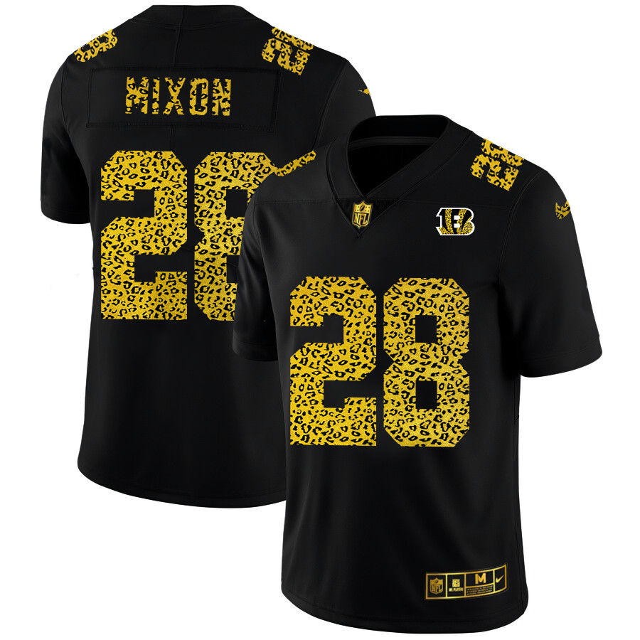 Personalized Cincinnati Bengals #28 Joe Mixon Men’s Leopard Print Fashion Limited NFL Jersey Black