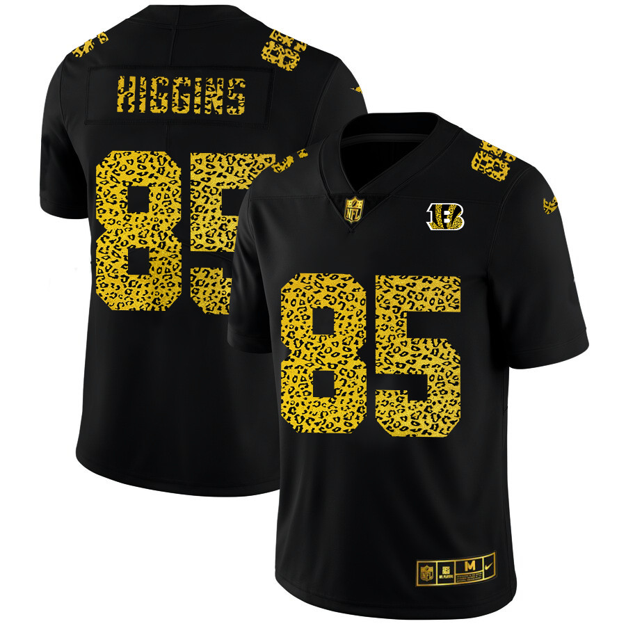 Personalized Cincinnati Bengals #85 Tee Higgins Men’s Leopard Print Fashion Limited NFL Jersey Black