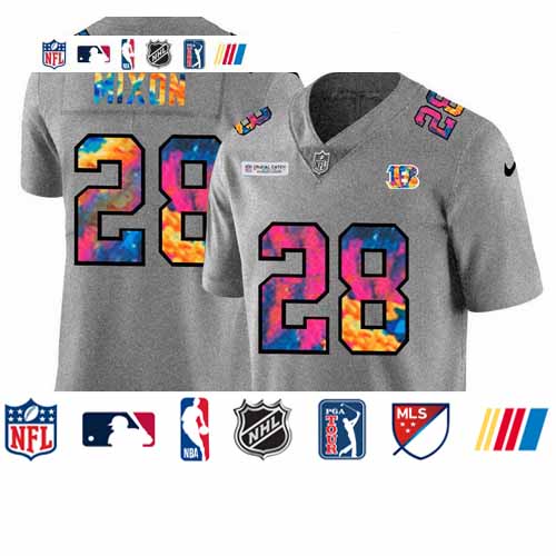 Personalized Cincinnati Bengals #28 Joe Mixon Men’s Multi-Color 2020 NFL Crucial Catch NFL Jersey Greyheather