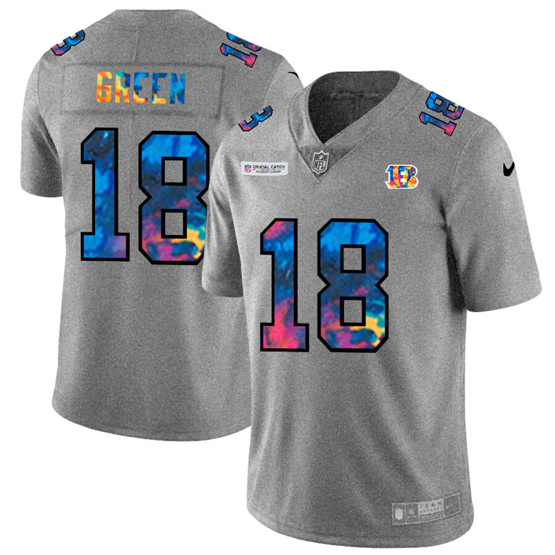 Personalized Cincinnati Bengals #18 A.J. Green Men’s Multi-Color 2020 NFL Crucial Catch NFL Jersey Greyheather