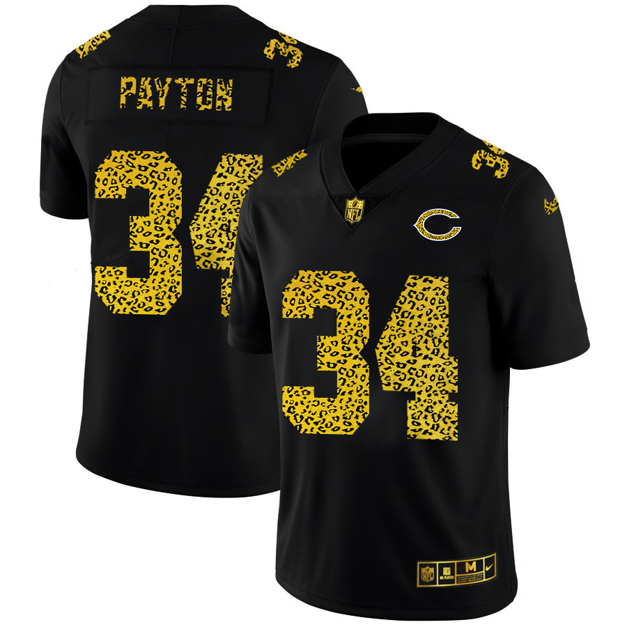 Personalized Chicago Bears #34 Walter Payton Men’s Leopard Print Fashion Limited NFL Jersey Black