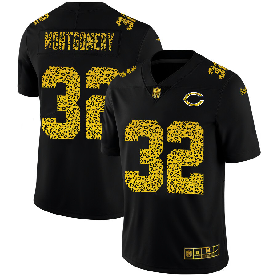 Personalized Chicago Bears #32 David Montgomery Men’s Leopard Print Fashion Limited NFL Jersey Black