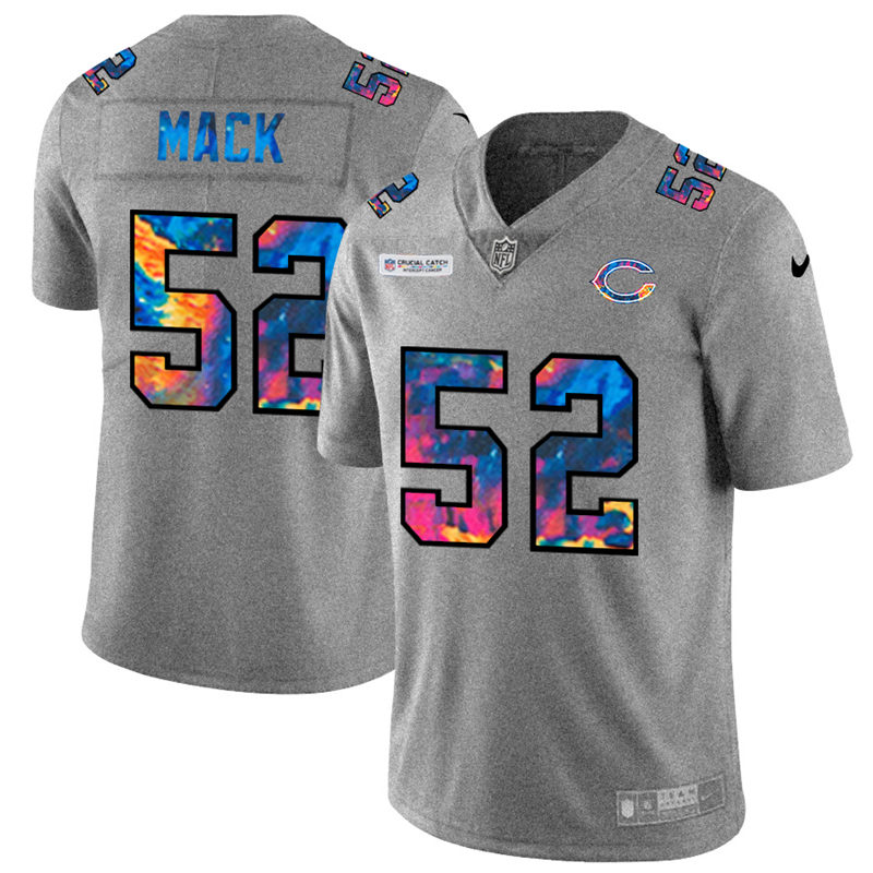 Personalized Chicago Bears #52 Khalil Mack Men’s Multi-Color 2020 NFL Crucial Catch NFL Jersey Greyheather