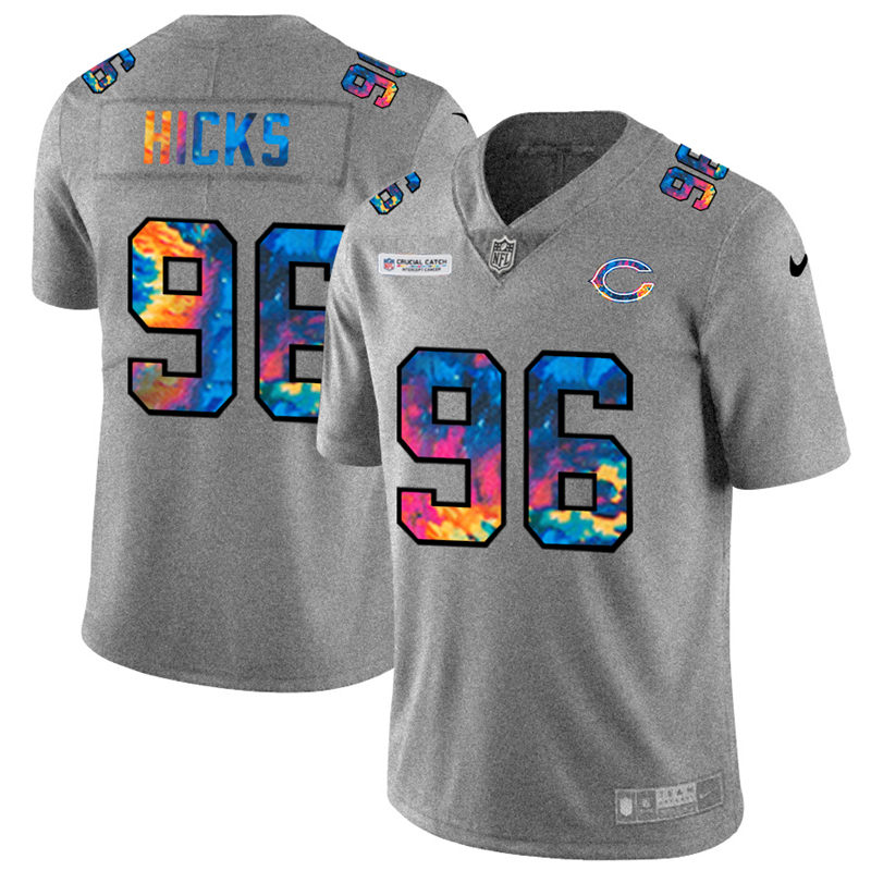 Personalized Chicago Bears #96 Akiem Hicks Men’s Multi-Color 2020 NFL Crucial Catch NFL Jersey Greyheather