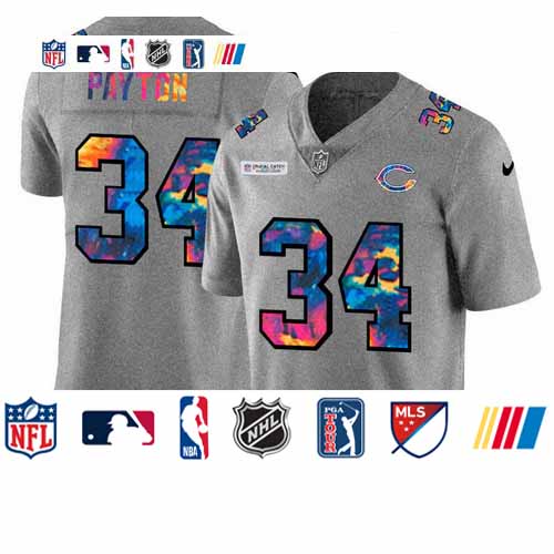 Personalized Chicago Bears #34 Walter Payton Men’s Multi-Color 2020 NFL Crucial Catch NFL Jersey Greyheather