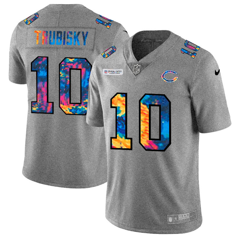 Personalized Chicago Bears #10 Mitchell Trubisky Men’s Multi-Color 2020 NFL Crucial Catch NFL Jersey Greyheather