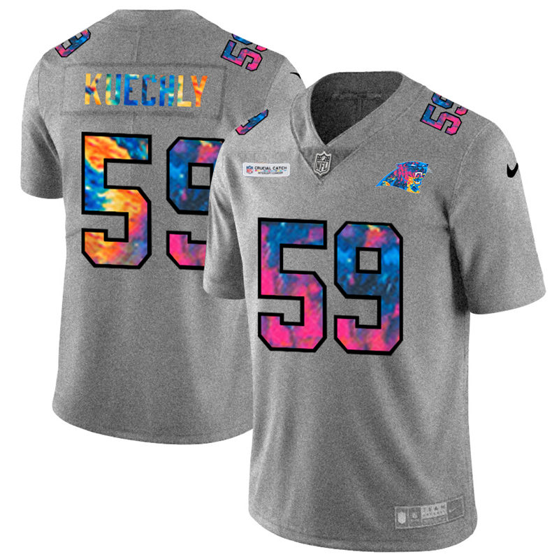 Personalized Carolina Panthers #59 Luke Kuechly Men’s Multi-Color 2020 NFL Crucial Catch NFL Jersey Greyheather